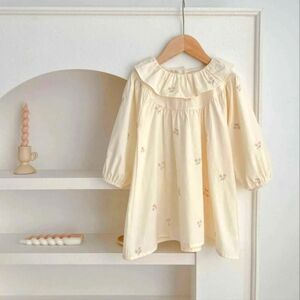 Girls Long Sleeve Sweet Flower Embroidered Dress